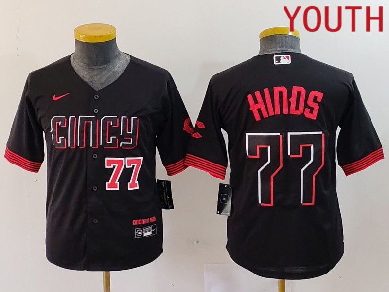 Youth Cincinnati Reds #77 Hinds Black City Edition Nike 2024 MLB Jersey style 3->->Youth Jersey